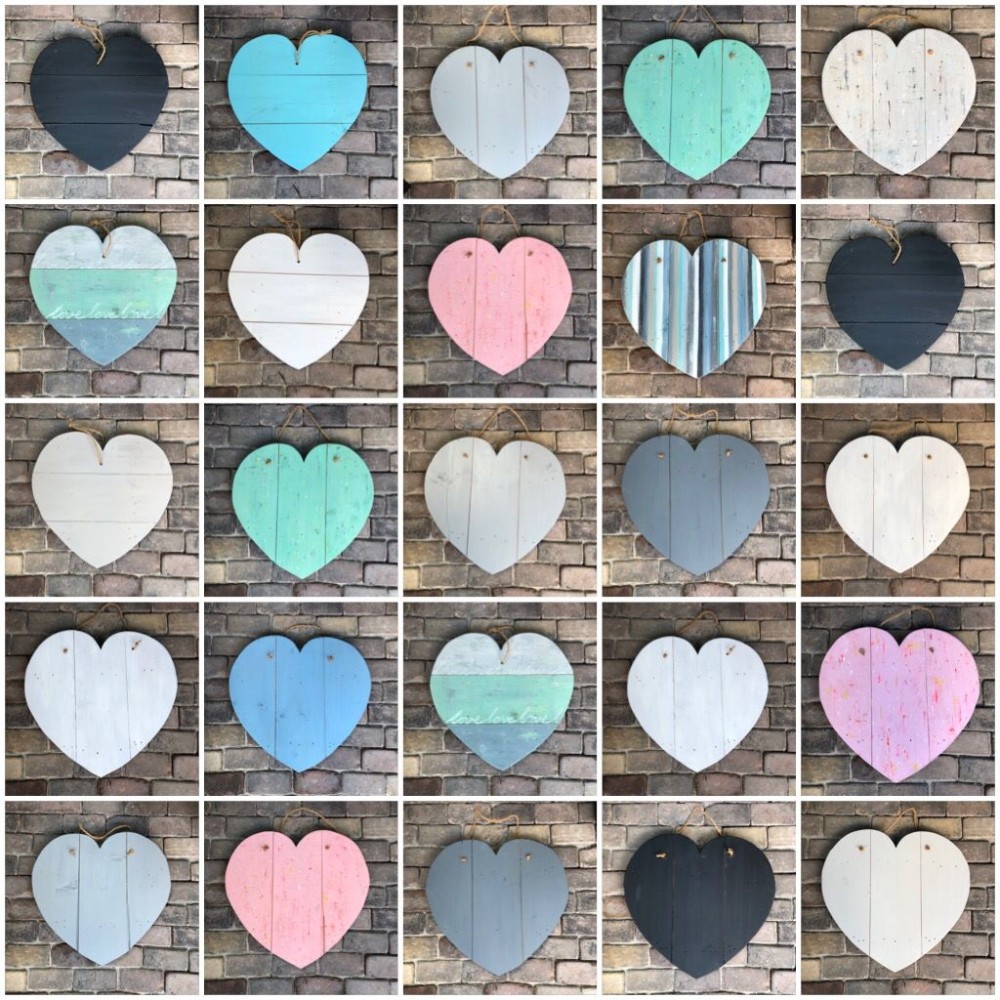 handgemaakte houten harten diverse kleuren 60 x 60 cm