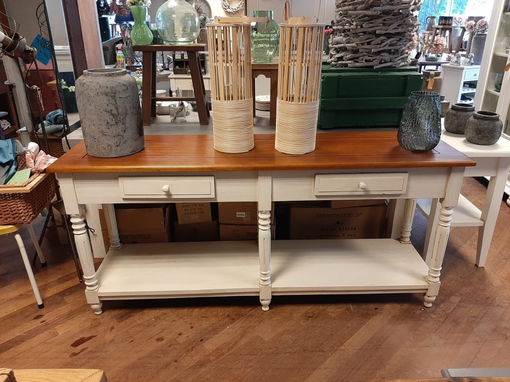 Landelijke sidetable lades onderplateau 180 cm wit blank Landelijke sidetable lades onderplateau 180 cm wit blank