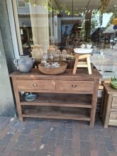 Oud teakhouten sidetable 2 lades/ 2 plateaus 120 cm Oud teakhouten sidetable 2 lades/ 2 plateaus 120 cm