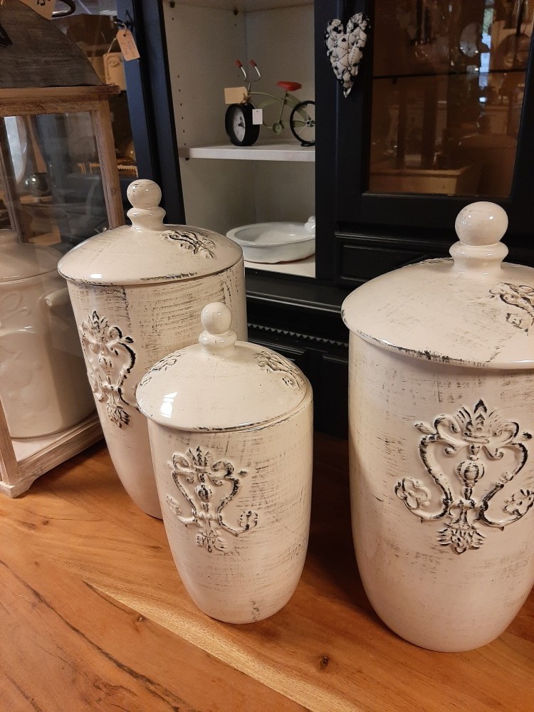 set van 3 keramieke potten met deksel urnen